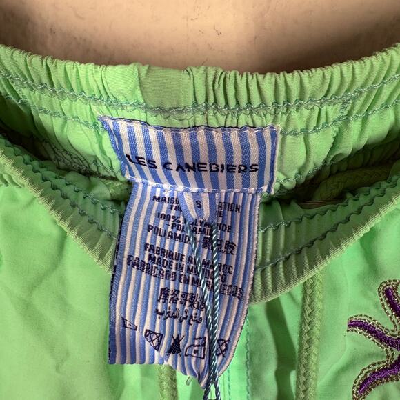 Les Canebiers Mens Small Allover Star Starfish Court Swim Shorts Mint Drawstring - Picture 6 of 8